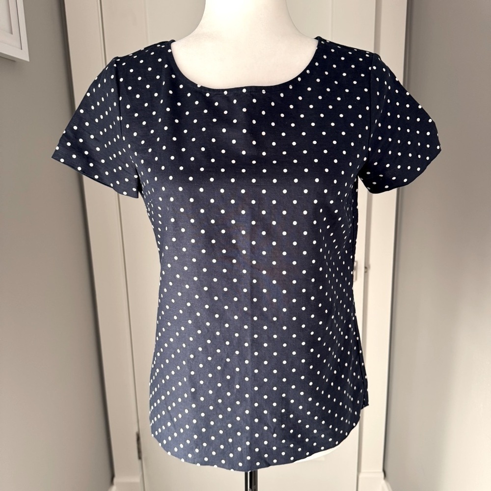 J. Crew Polka Dot Linen T Shirt